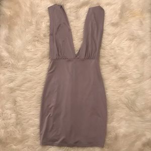 Lavender slinky low cut mini dress